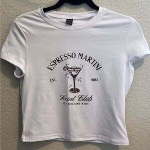 White Graphic Tee with Espresso Martini Design